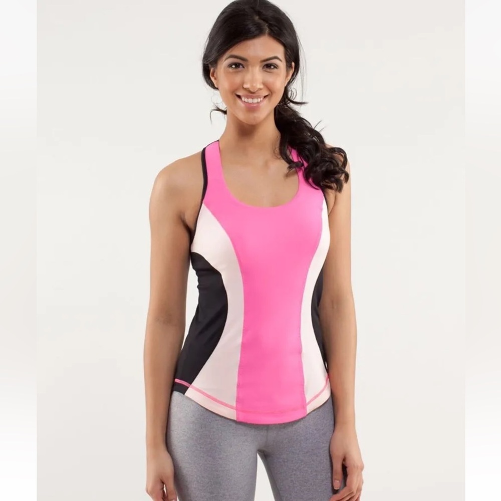 Lululemon‎ Sz 2 Cardio Kick Color Block Racerback Tank Activewear Barbiecore